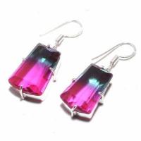 Trm 327b boucles oreilles tourmaline 11gr rose bleues trapeze 15x22mm achat vente bijou argent 925