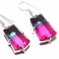 Trm 327c boucles oreilles tourmaline 11gr rose bleues trapeze 15x22mm achat vente bijou argent 925