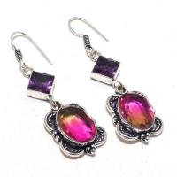 Trm 338a boucles oreilles tourmaline amethyste 15gr rose or 10x15 achat vente bijou argent 925