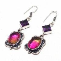 Trm 338b boucles oreilles tourmaline amethyste 15gr rose or 10x15 achat vente bijou argent 925