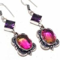 Trm 338c boucles oreilles tourmaline amethyste 15gr rose or 10x15 achat vente bijou argent 925