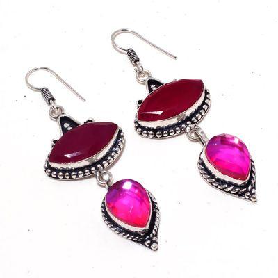 Trm 339a boucles oreilles tourmaline ruby 17gr rose 10x15mm achat vente bijou argent 925