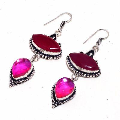 Trm 339b boucles oreilles tourmaline ruby 17gr rose 10x15mm achat vente bijou argent 925