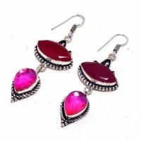 Trm 339b boucles oreilles tourmaline ruby 17gr rose 10x15mm achat vente bijou argent 925