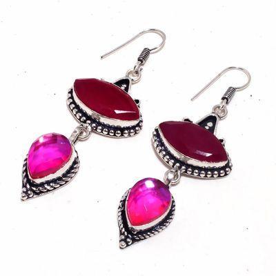 Trm 339c boucles oreilles tourmaline ruby 17gr rose 10x15mm achat vente bijou argent 925