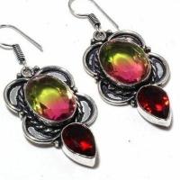 Trm 396c boucles oreilles tourmaline grenat 13gr rose or 14x18 achat vente bijou argent 925