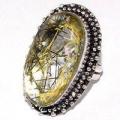 Trm 425a bague chevaliere anneau t55 tourmaline rutile 13gr 17x30mm blanc or vente bijou argent 926