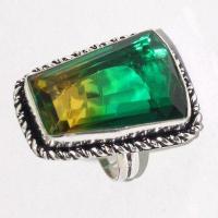 Trm 429c bague chevaliere anneau t58 tourmaline 11gr 18x26mm vert or vente bijou argent 925