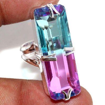 Trm 440a bague chevaliere anneau t52 tourmaline 10gr 15x34mm bleue rose vente bijou argent 925