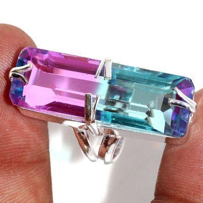 Trm 440a bague chevaliere anneau t52 tourmaline 10gr 15x34mm bleue rose vente bijou argent 925