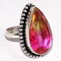 Trm 455b bague chevaliere anneau t57 tourmaline 10gr 16x26mm orange rose vente bijou argent 925