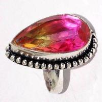 Trm 455c bague chevaliere anneau t57 tourmaline 10gr 16x26mm orange rose vente bijou argent 925