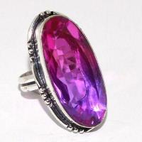 Trm 465a bague chevaliere anneau t57 tourmaline 12gr 15x35mm mauve rose vente bijou argent 925