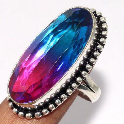 Trm 467a bague chevaliere anneau t58 tourmaline 12gr 14x35mm bleu rose achat vente bijou argent 925