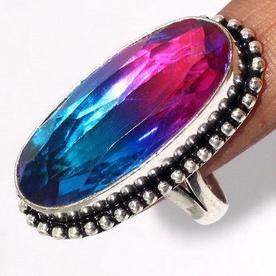 Trm 467a bague chevaliere anneau t58 tourmaline 12gr 14x35mm bleu rose achat vente bijou argent 925