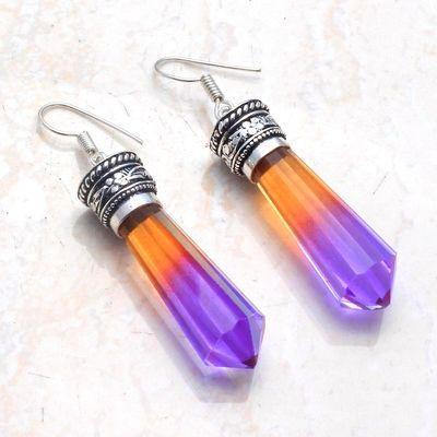 Trm 480c boucles pendants oreilles tourmaline 16gr 10x40mm mauve or achat vente bijou argent 925