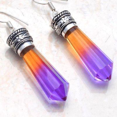 Trm 480c boucles pendants oreilles tourmaline 16gr 10x40mm mauve or achat vente bijou argent 925