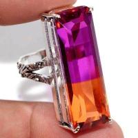 Trm 488a bague chevaliere anneau t61 tourmaline 10gr 10x32mm mauve rose vente bijou argent 925