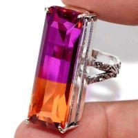 Trm 488b bague chevaliere anneau t61 tourmaline 10gr 10x32mm mauve rose vente bijou argent 925