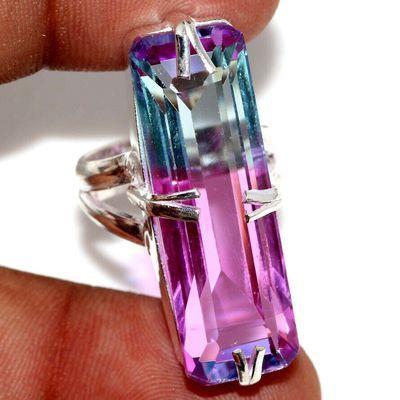 Trm 489a bague chevaliere anneau t53 tourmaline 9gr 10x32mm bleu rose achat vente bijou argent 925