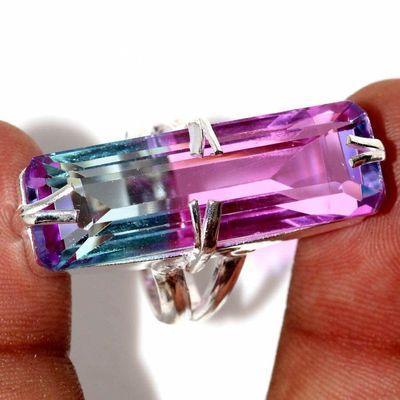 Trm 489a bague chevaliere anneau t53 tourmaline 9gr 10x32mm bleu rose achat vente bijou argent 925