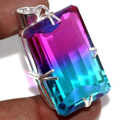 Trm 498a pendentif pendant tourmaline 22gr 25x40mm rose bleu vente bijou ethnique argent 925