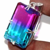 Trm 498b pendentif pendant tourmaline 22gr 25x40mm rose bleu vente bijou ethnique argent 925