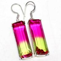 Trm 510a boucles oreilles tourmaline 14gr 12x34mm rose verte achat vente bijou argent 925