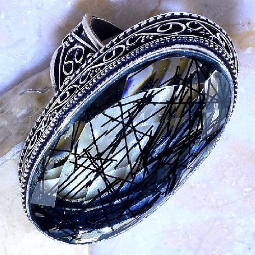 Trm 529c bague chevaliere t60 18x35mm tourmaline quartz rutile achat vente bijou argent 925