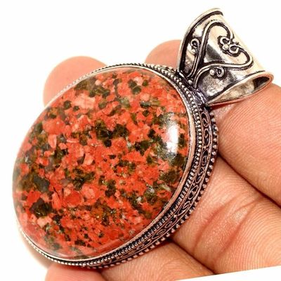 Un 009b pendentif pendant unakite 28gr 32x42mm achat vente bijou lithotherapie argent 925
