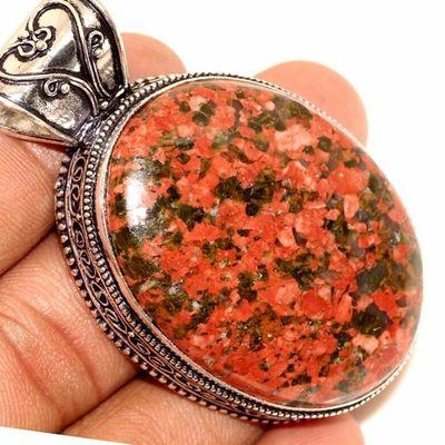 Un 009c pendentif pendant unakite 28gr 32x42mm achat vente bijou lithotherapie argent 925