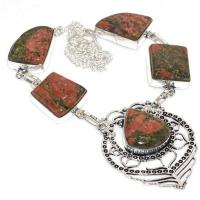 Un 012a collier parure unakite 44gr achat vente bijou pierre lithotherapie argent 925