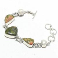 Un 016a bracelet unakite perle 21gr 15x20mm achat vente bijou lithotherapie argent 925