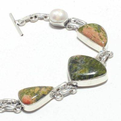 Un 016b bracelet unakite perle 21gr 15x20mm achat vente bijou lithotherapie argent 925