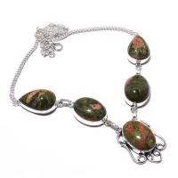 Un 017a collier parure unakite 39gr 18x25mm achat vente bijou pierre lithotherapie argent 925