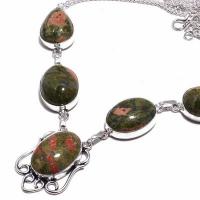 Un 017b collier parure unakite 39gr 18x25mm achat vente bijou pierre lithotherapie argent 925