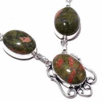 Un 017c collier parure unakite 39gr 18x25mm achat vente bijou pierre lithotherapie argent 925