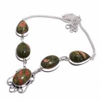 Un 017d collier parure unakite 39gr 18x25mm achat vente bijou pierre lithotherapie argent 925