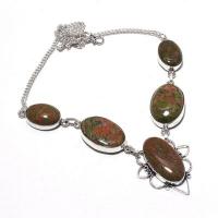 Un 024a collier parure unakite 39gr 15x30mm achat vente bijou pierre lithotherapie argent 925