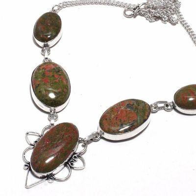 Un 024b collier parure unakite 39gr 15x30mm achat vente bijou pierre lithotherapie argent 925