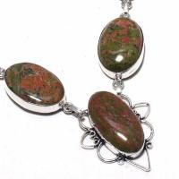 Un 024c collier parure unakite 39gr 15x30mm achat vente bijou pierre lithotherapie argent 925