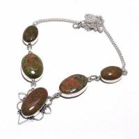 Un 024d collier parure unakite 39gr 15x30mm achat vente bijou pierre lithotherapie argent 925