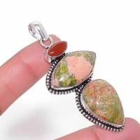 Un 027a pendentif pendant unakite cornaline 16gr 15x30mm achat vente lithotherapie argent 925