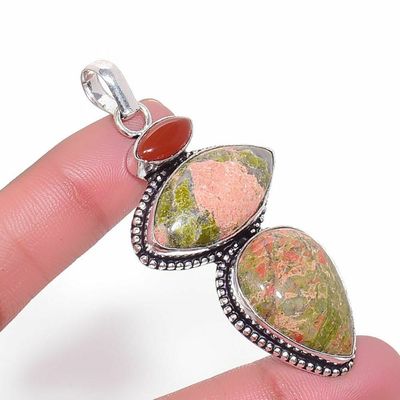 Un 027a pendentif pendant unakite cornaline 16gr 15x30mm achat vente lithotherapie argent 925