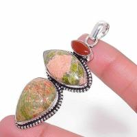 Un 027b pendentif pendant unakite cornaline 16gr 15x30mm achat vente lithotherapie argent 925