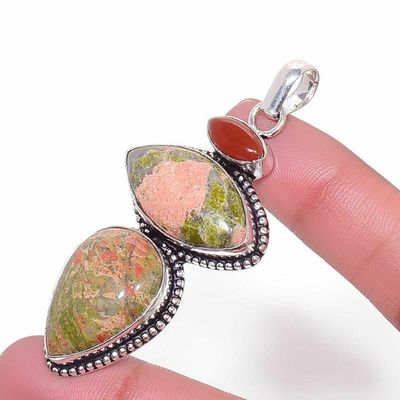 Un 027b pendentif pendant unakite cornaline 16gr 15x30mm achat vente lithotherapie argent 925