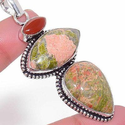 Un 027c pendentif pendant unakite cornaline 16gr 15x30mm achat vente lithotherapie argent 925