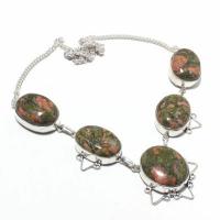 Un 028a collier parure unakite 55gr 20x28mm achat vente bijou pierre lithotherapie argent 925