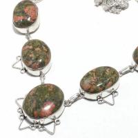 Un 028b collier parure unakite 55gr 20x28mm achat vente bijou pierre lithotherapie argent 925