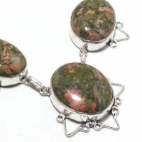 Un 028c collier parure unakite 55gr 20x28mm achat vente bijou pierre lithotherapie argent 925